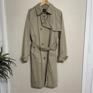 Gap Classic Double Breast Trench Coat Front Lapel Cotton Tan Size M